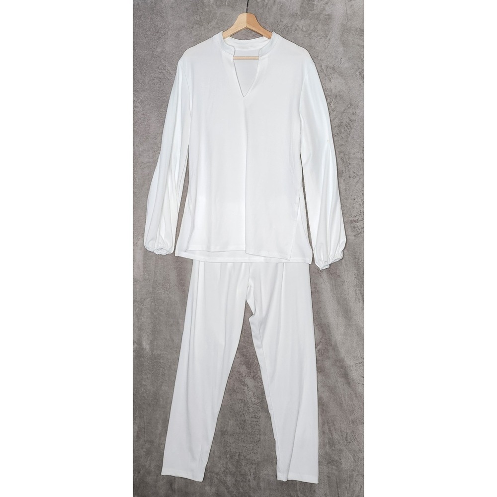 Womens Pure White Lounge Set Size XL 2 Piece Cozy Gathered Cuffs Athleisure